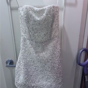 Helsi White Sequin mini Strapless Dress